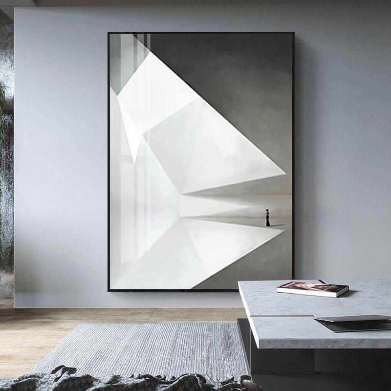 现代简约客厅抽象画大气玄关竖版挂画客厅墙面壁画黑白建筑装饰画