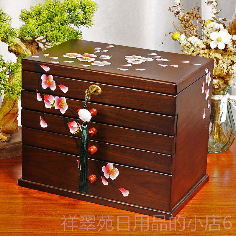 高档实木首饰盒带锁式品项链指手镯耳环布手表收饰纳盒绒手饰戒品