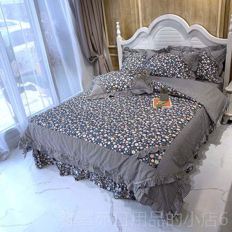 高档韩式小床新公主蕾丝被套单田园碎花棉纯双人床上用品四件套清