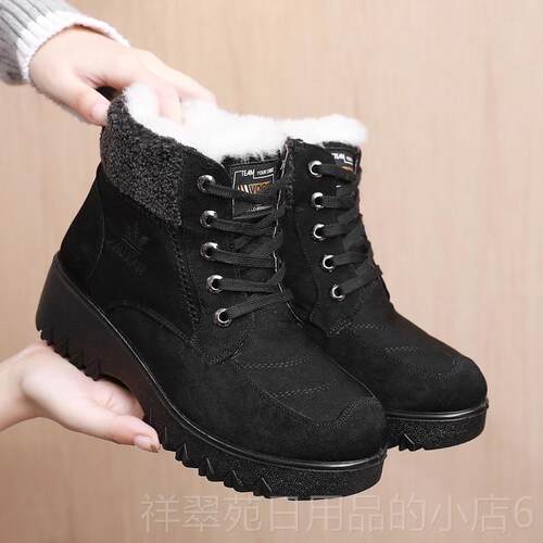 高档季老北京布鞋女棉高帮加绒冬加厚羊毛雪地靴底妈鞋妈鞋大厚码