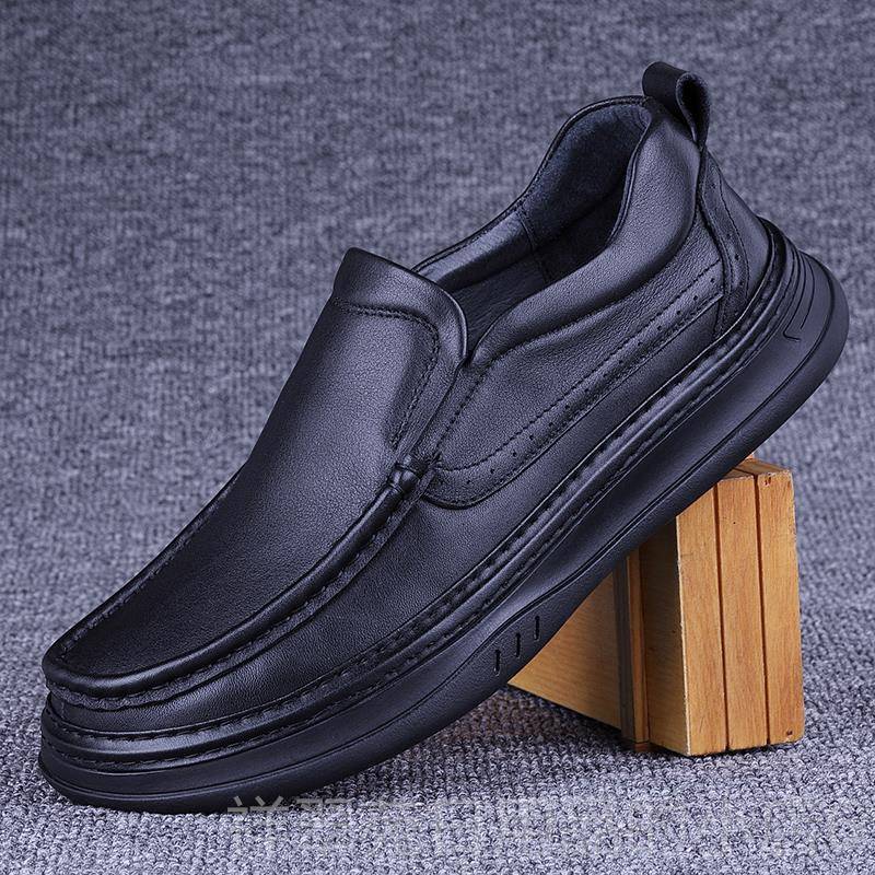 高档外心贸真男士皮鞋头层牛皮休闲鞋实厚底防滑松宽车缝线套脚皮