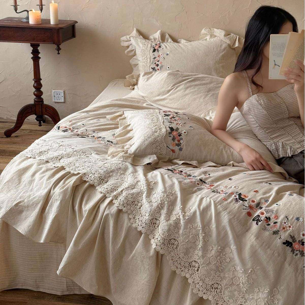 花卉刺绣| 田园少女心法式棉麻四件套小碎花被套床单花边床上用品,鲜花速递/花卉仿真/绿植园艺,割草机/草坪机,淘宝优惠券,粉丝福利购,淘宝优惠卷