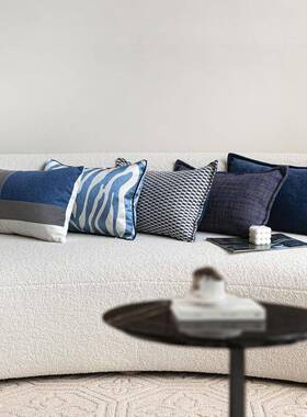 现代简约蓝色系棉麻抱枕套客厅沙发靠垫腰枕套样板间软装搭配靠枕