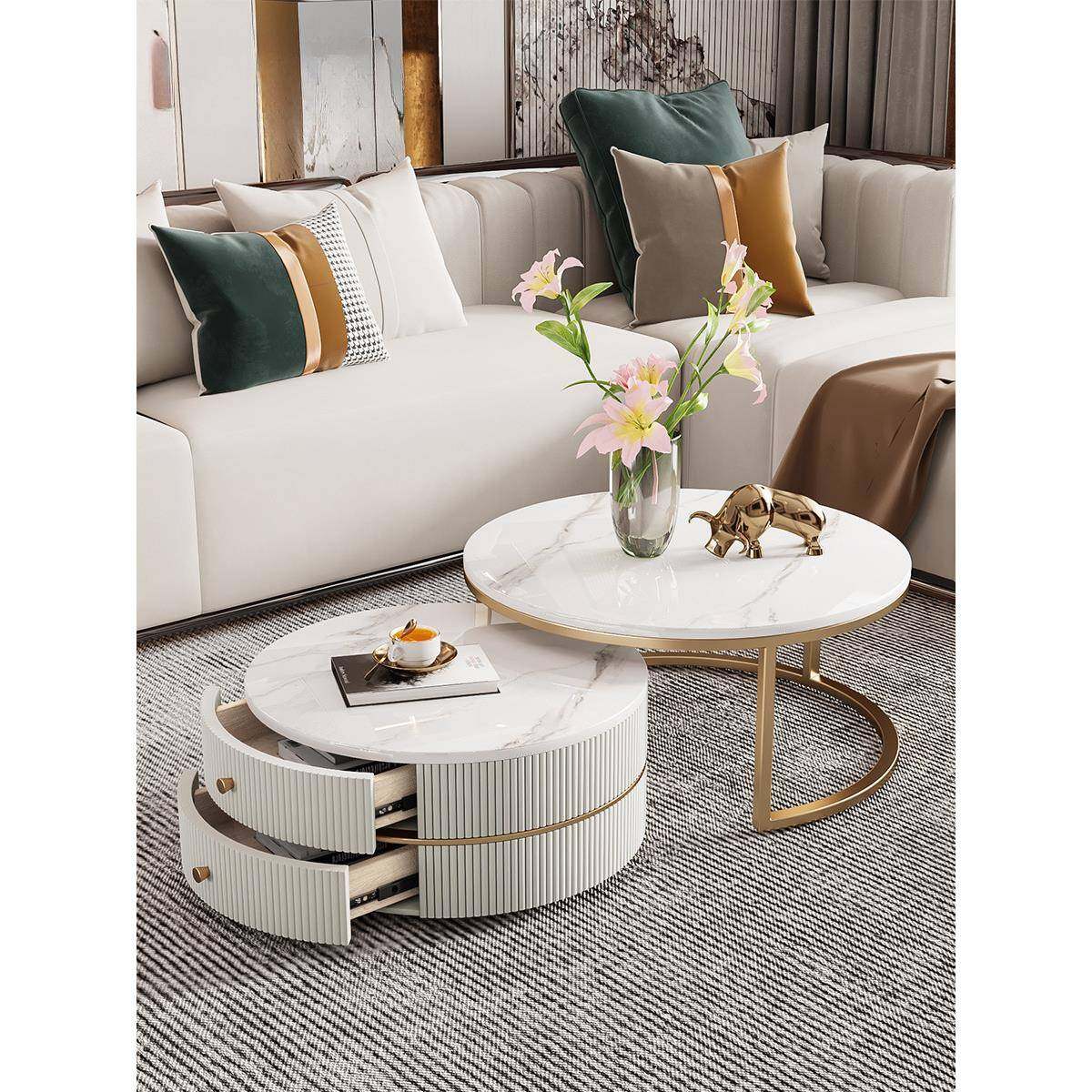 岩板茶几圆形客厅家用小户型轻奢感现代简约新款奶油风移动桌,五金/工具,五金工具箱/五金收纳箱,淘宝优惠券,粉丝福利购,淘宝优惠卷