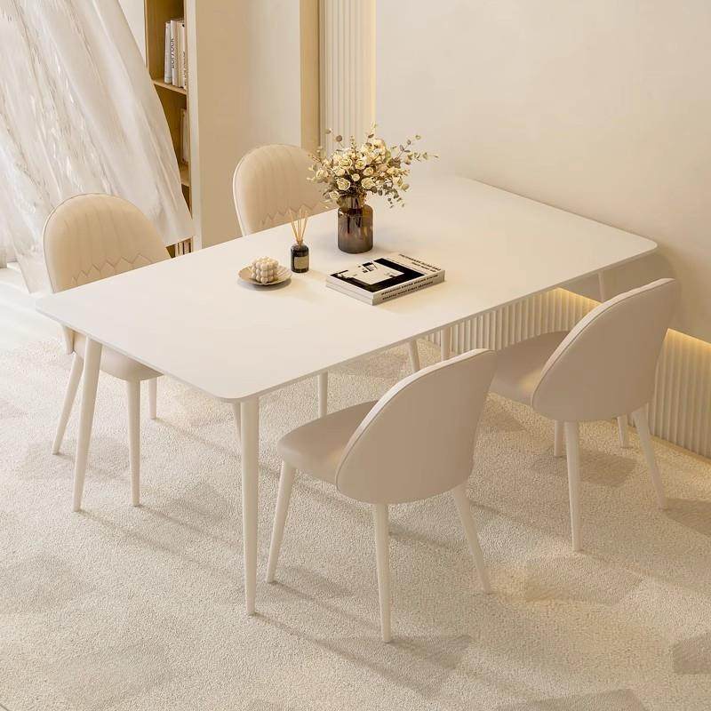 岩板餐桌轻奢现代简约家用小户型吃饭桌子奶油风长方形纯白餐桌椅