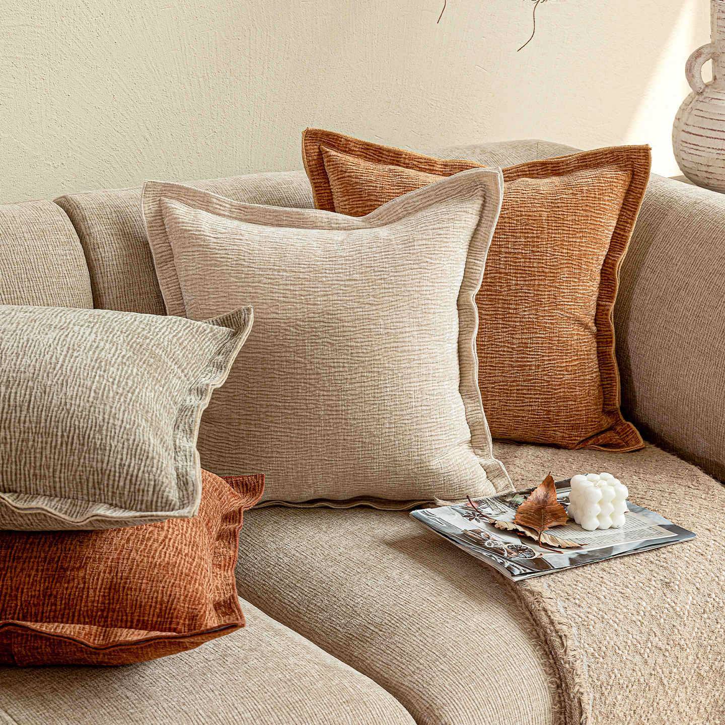 现代简约雪尼尔肌理飞边抱枕靠垫法式奶油风客厅沙发床头软装靠枕