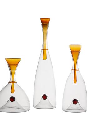 案邸现代极简玻璃漏斗壶蓝色橙色塞尔城堡沧海遗珠装饰花瓶酒具摆