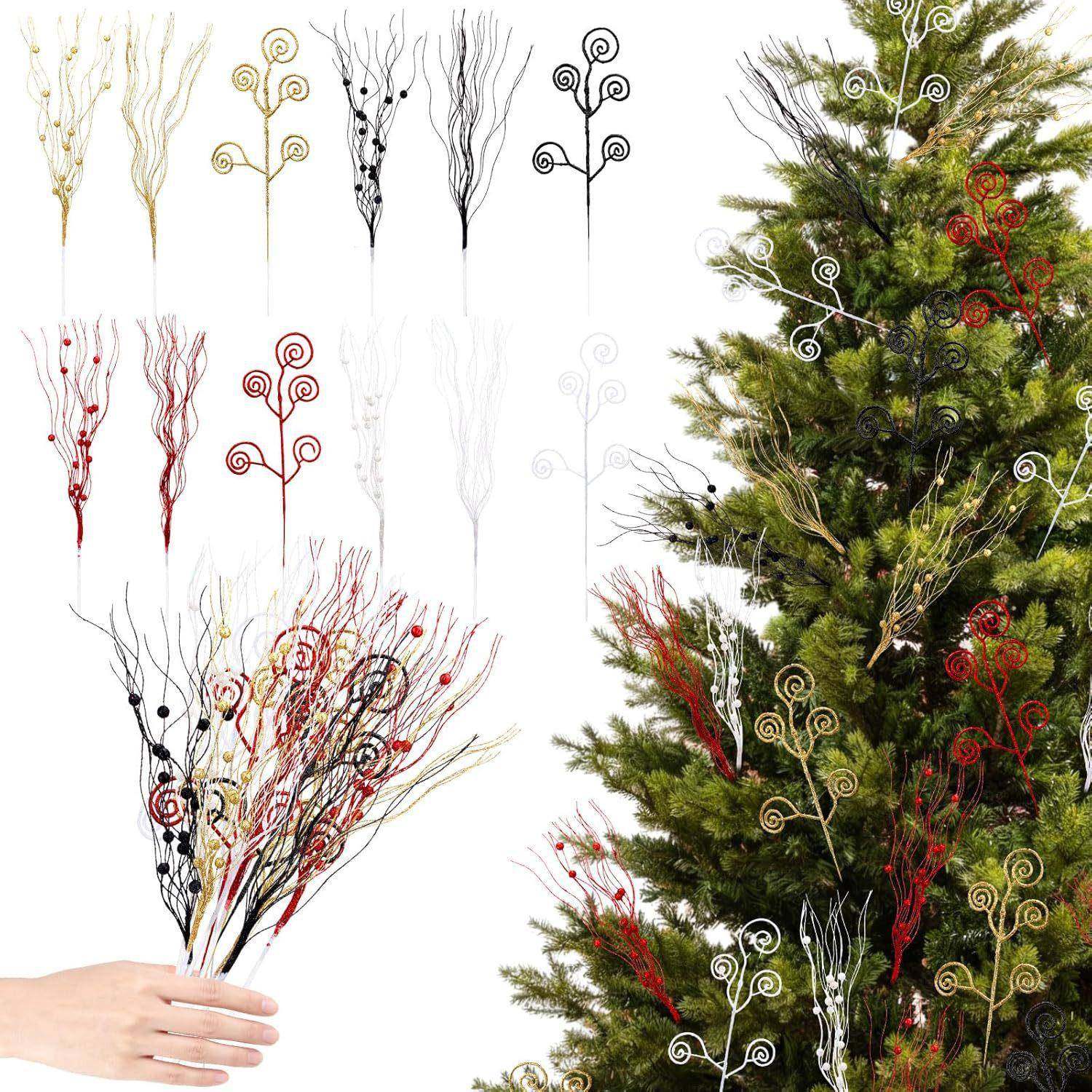 36支圣诞金粉龙须浆果带果插枝糖果五圈组合套装家居派对装饰布置