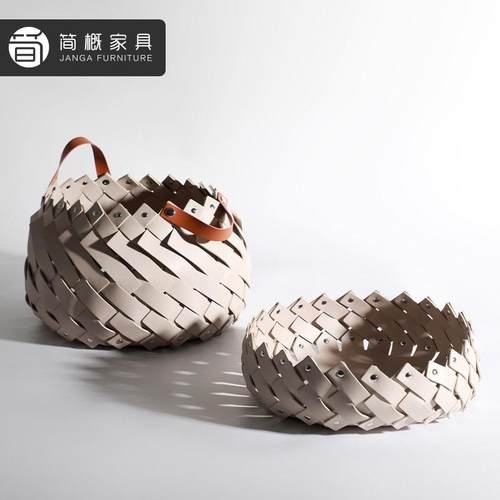 轻奢皮革水果篮客厅阳台高端水果盘家用样板间玄关创意刺猬收纳篮