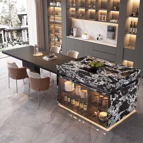 岩板岛台餐桌一体家用可伸缩倒台意式轻奢高级开放式厨房导台吧台