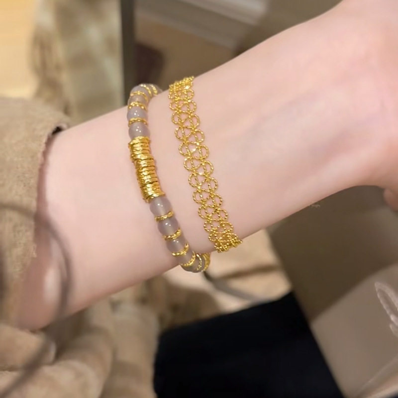 真金电镀编织蕾丝手链女轻奢叠戴