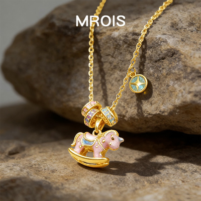 珐琅彩釉可爱小马驹项链镀18k真