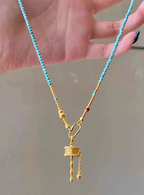 绿松石色项链女转运筒吊坠串珠
