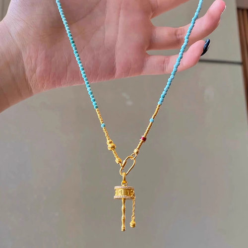 绿松石色项链女转运筒吊坠串珠