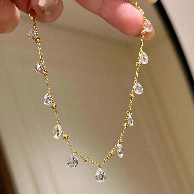 千金感清透小水滴流苏珠珠脚链吊坠高级感百搭小红书爆款小众精致