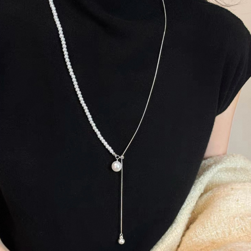 长款珍珠抽拉吊坠项链女可调节
