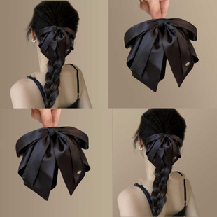 高级感头饰半扎马尾夹韩系黑色后脑勺金标发夹公主风蝴蝶结抓夹