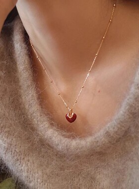 AMO红磨坊红色爱心项链女气质高级感轻奢小众锁骨链毛衣链配饰CAL