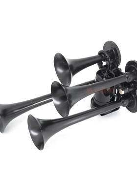 12V/24V一体式四管气喇叭 汽车卡车改装黑色锌铝合金金属四管喇叭