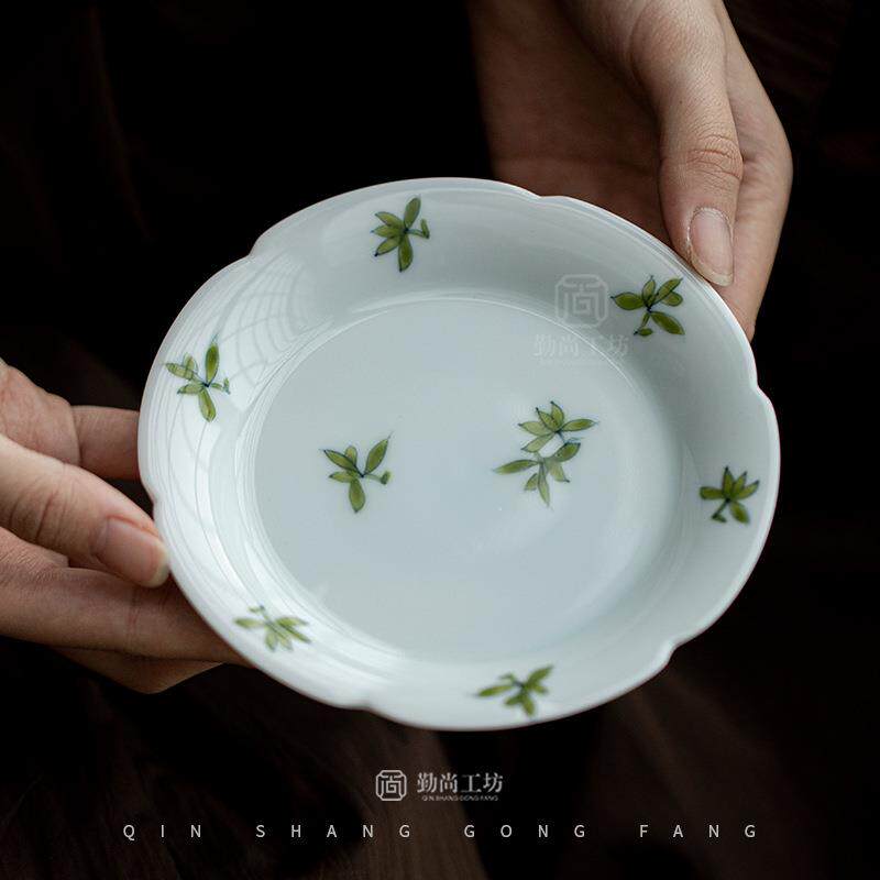 手绘兰草葵口壶承茶承陶瓷茶具配件盖碗底托干泡盘家用水果茶点盘