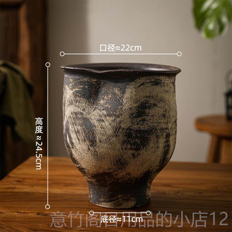 正品景德镇古复陶瓷花瓶诧寂风旧花盆做大口径手捏花器民宿台面工