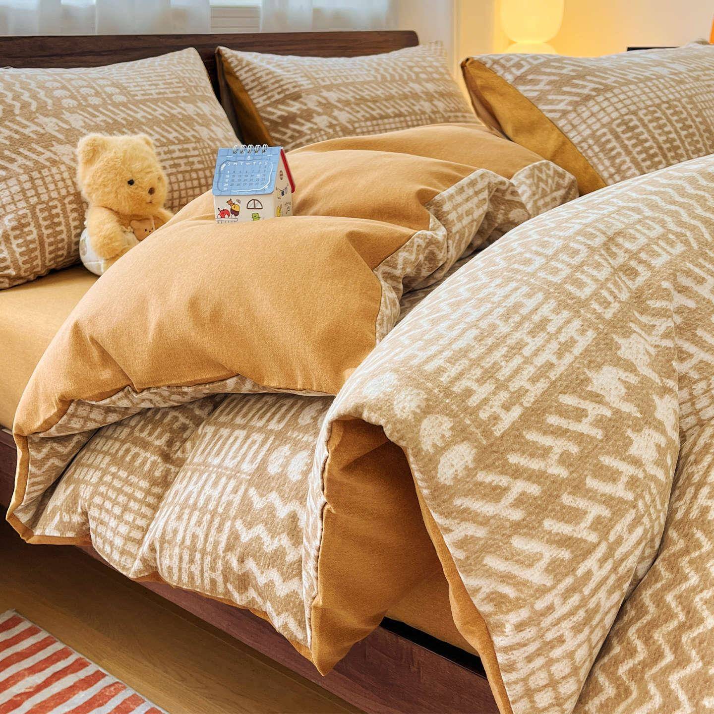 磨毛四件套2025新款秋冬保暖加厚原棉被套床单宿舍三件套床上用品