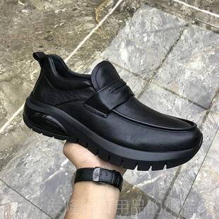 高档广州皮男鞋20务25秋季真新款头层牛皮商休闲 鞋气垫厚福底乐
