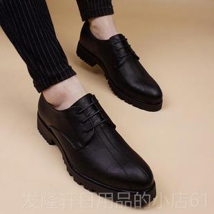高档秋冬季新款韩版休闲皮鞋男潮务商鞋发型师男鞋真厚底子增高皮
