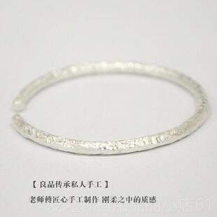 高档新式情[心动]原创手心工锤纹银999足手镯男女侣款古法实纯银