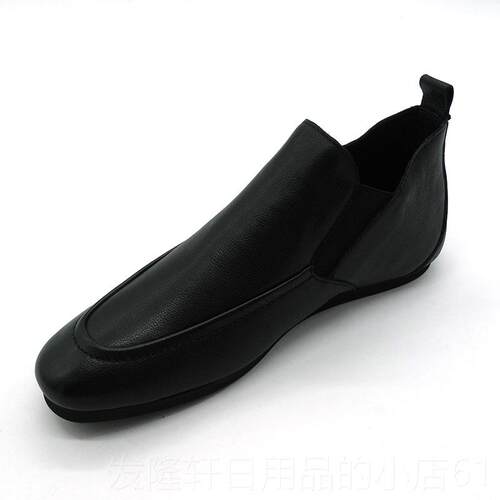 高档秋潮季新款高帮鞋男韩时尚百搭软牛皮潮鞋子版系闲带瘦脚休皮