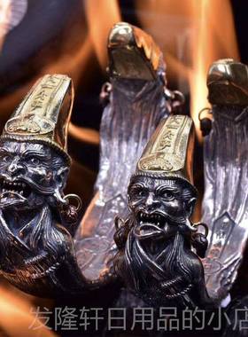 高档男款气黑白无常开霸口手镯S92纯银七爷爷一见生5财八天下太平