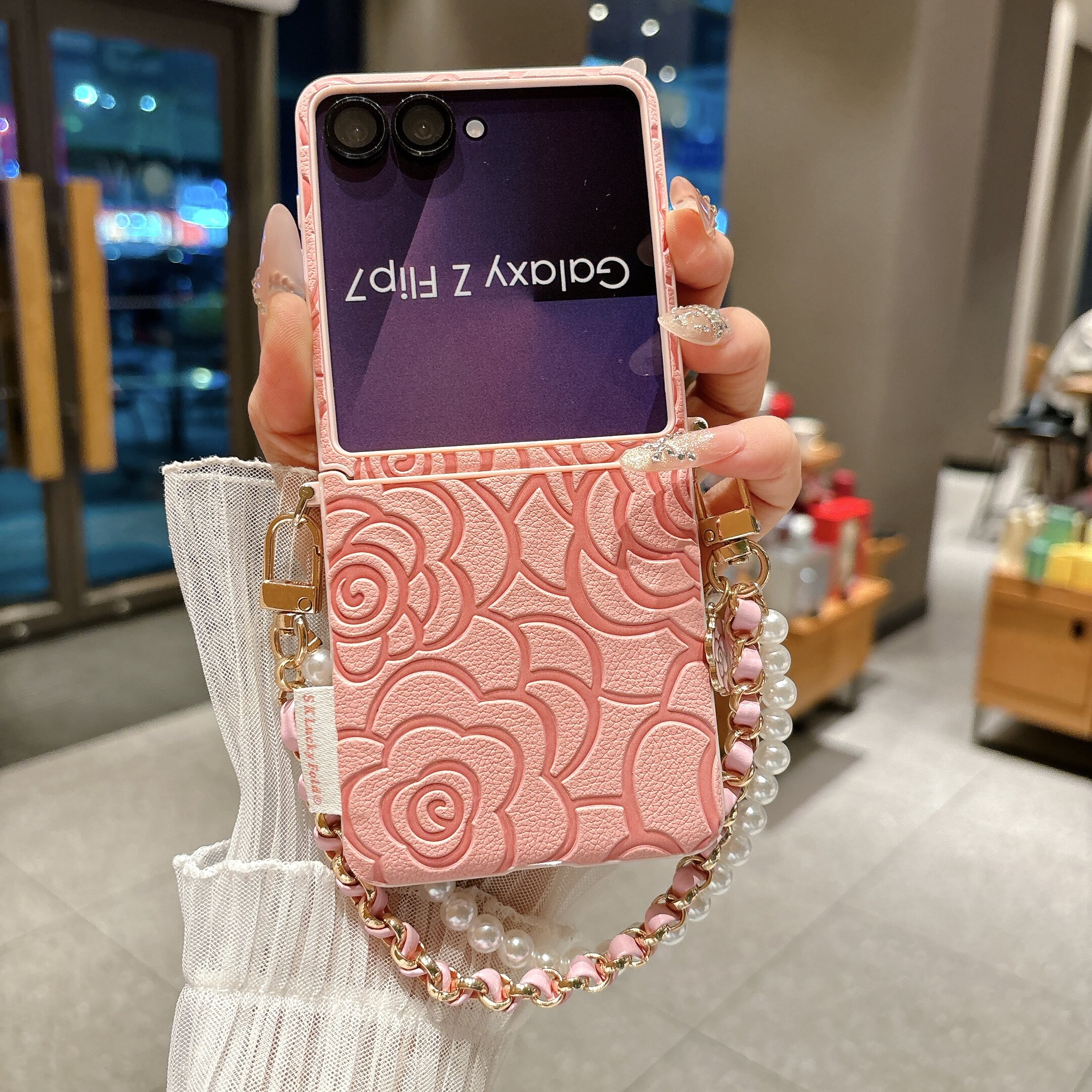 适用荣耀MagicVFlip手机壳小米mixflip2新款小折叠屏三星GalaxyZFlip7/6/5侧扣山茶花手提防摔高级感全包外壳