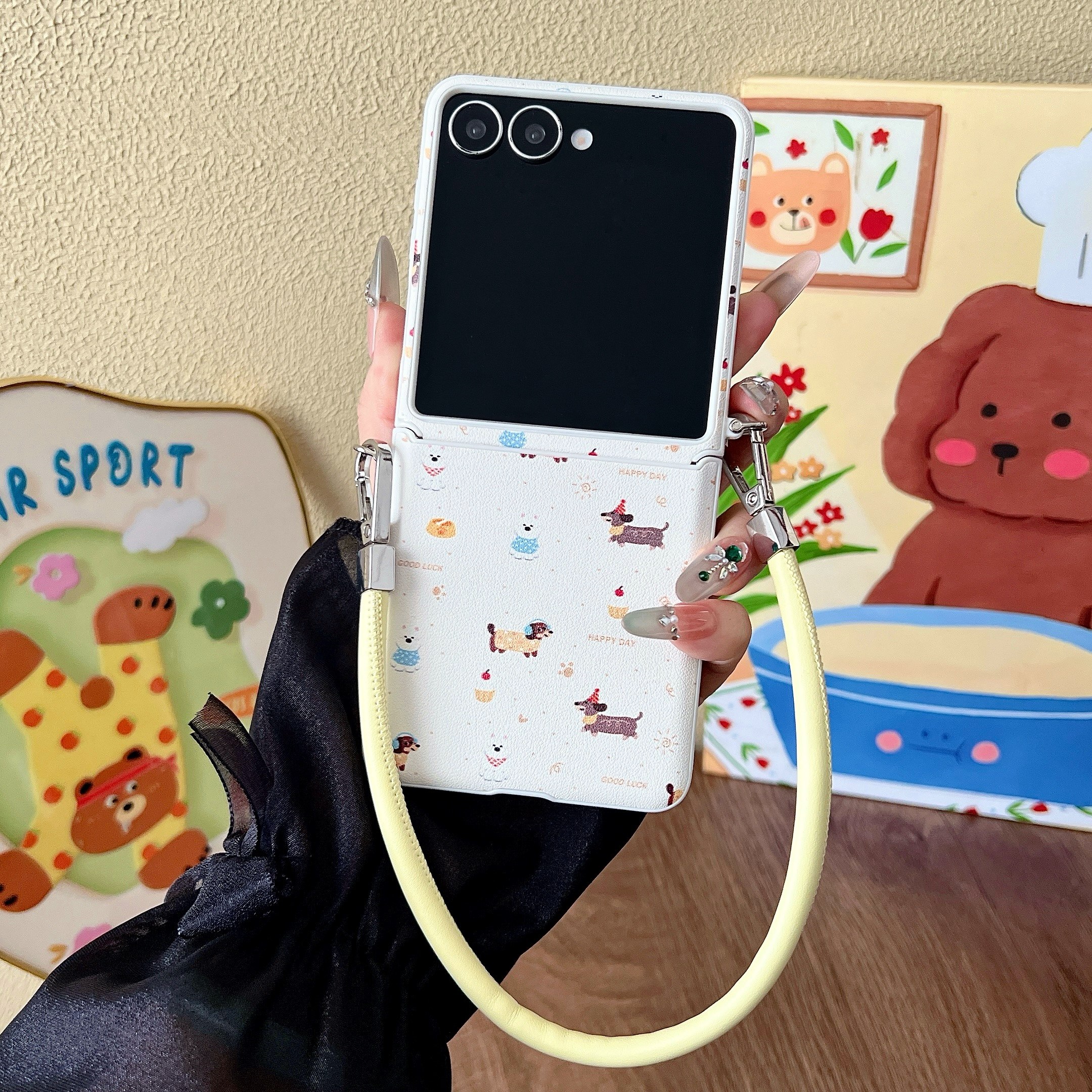 适用小米mixflip手机壳新款荣耀MagicVFlip2小折叠屏三星GalaxyZFlip7/6/5/fe侧扣中轴全包腊肠狗卡通外壳女