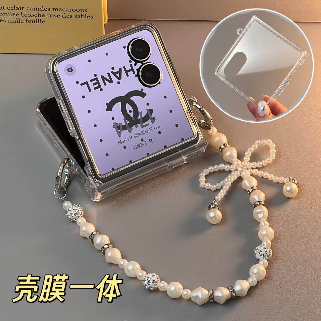 适用荣耀magicvflip2手机壳新款mixflip2折叠屏小米mixflip壳膜一体珍珠手提斜挎中轴铰链全包透明保护壳