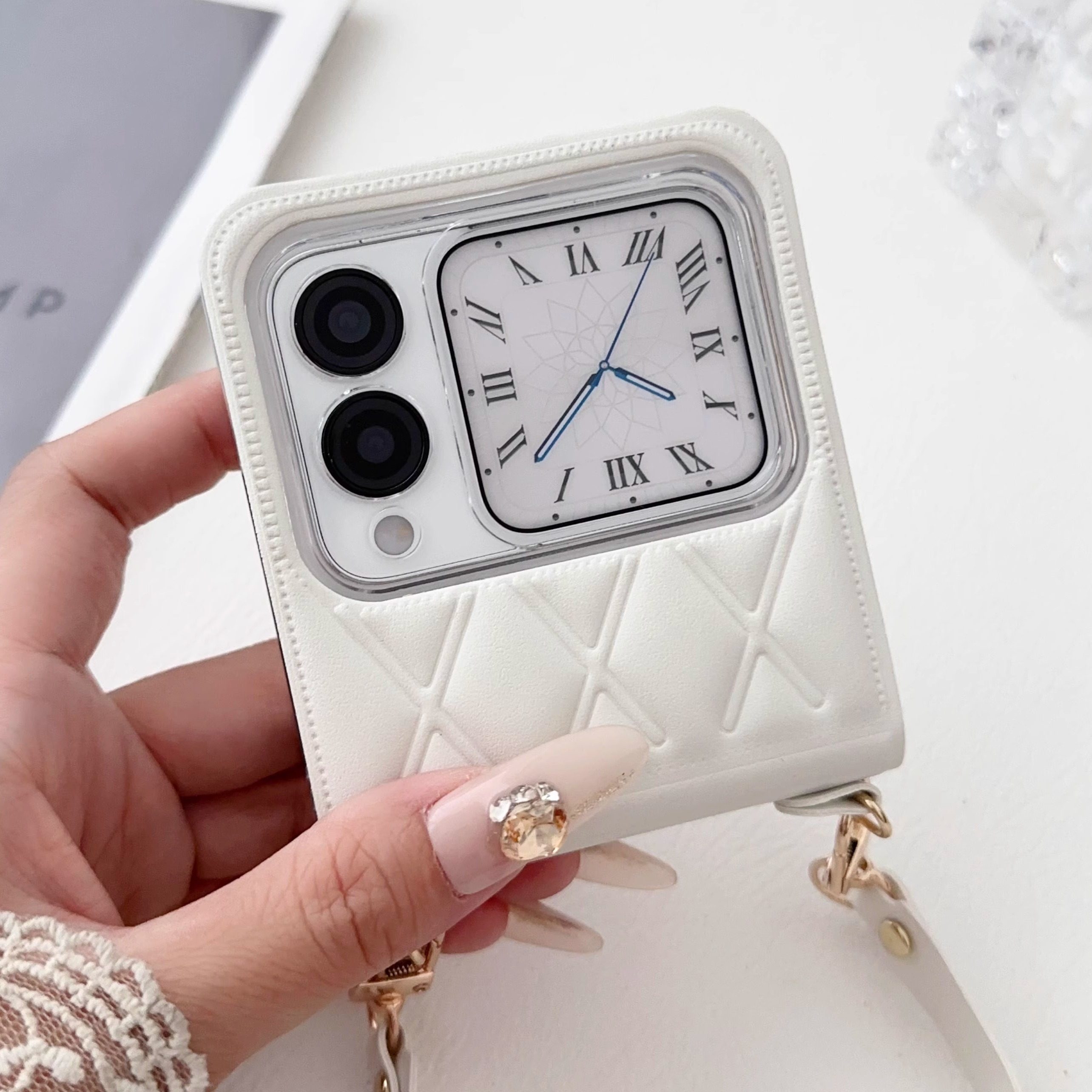 适用华为novaflip手机壳手提折叠屏波浪纹外壳noveflip铰链全包navo带手绳nova filp s腕带泡压菱格纹新款女