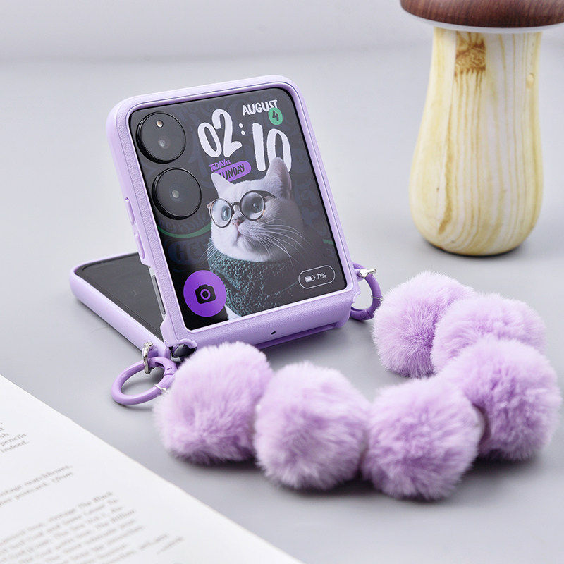 适用小米mixflip2手机壳折叠屏可斜挎挂绳荣耀magicvflip2铰链全包防摔保护套高级感皮质超薄保护壳紫色手提