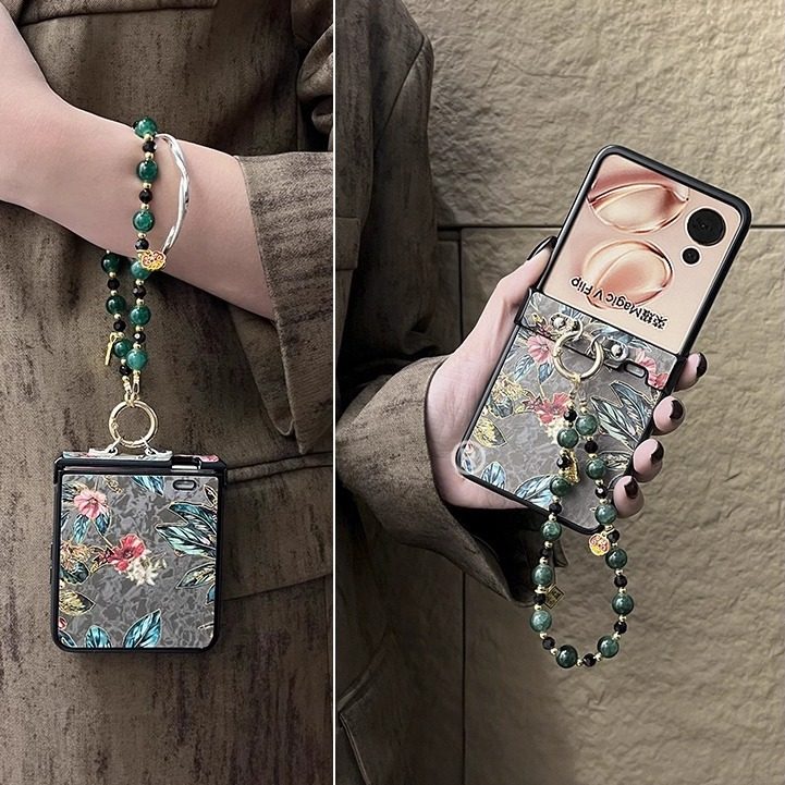 适用小米MixFlip2折叠屏手机壳华为Purax新中式荣耀MagicVFlip2壳膜一体华为pocket2宝盒国风复古松绿花朵s