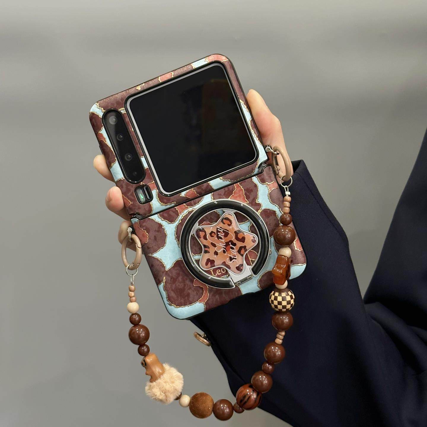 适用华为PuraX手机壳折叠屏新款pocket2秋冬豹纹磁吸支架荣耀MagicVFlip2高级感小米MIXFlip防摔外壳FindN3