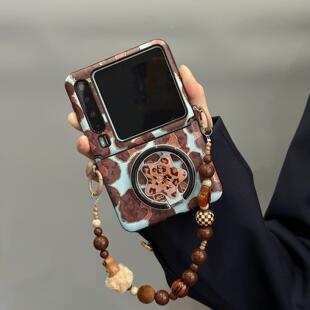 适用华为PuraX手机壳折叠屏新款pocket2秋冬豹纹磁吸支架荣耀MagicVFlip2高级感小米MIXFlip防摔外壳FindN3