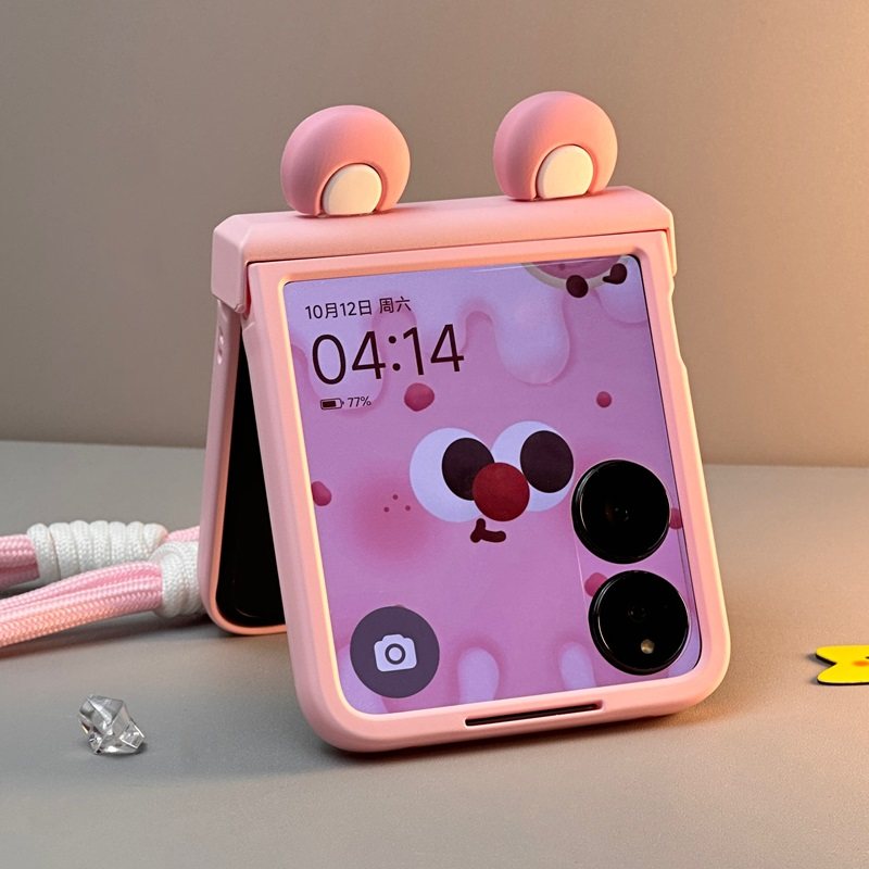 适用小米mixflip2手机壳小折叠屏荣耀magicvflip保护壳粉色小熊可爱手提外壳膜带挂绳全包卡通中轴铰链保护