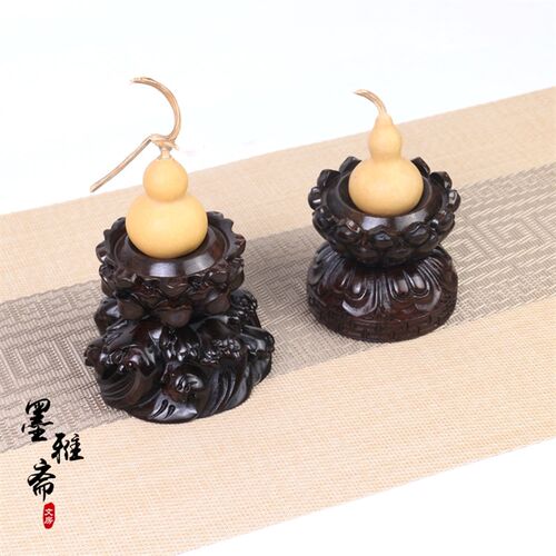 黑檀莲花底座水晶球核桃保健手球葫芦球型摆件底座可旋转展示木托