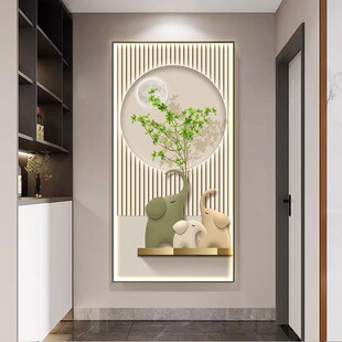 吉象如意入户玄关灯画小清新绿植装饰画走廊通道LED氛围灯带壁画