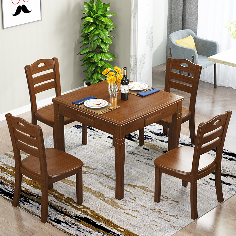 实木麻将桌餐桌两用家用手动折叠棋牌桌象棋桌简易手搓方桌椅组合