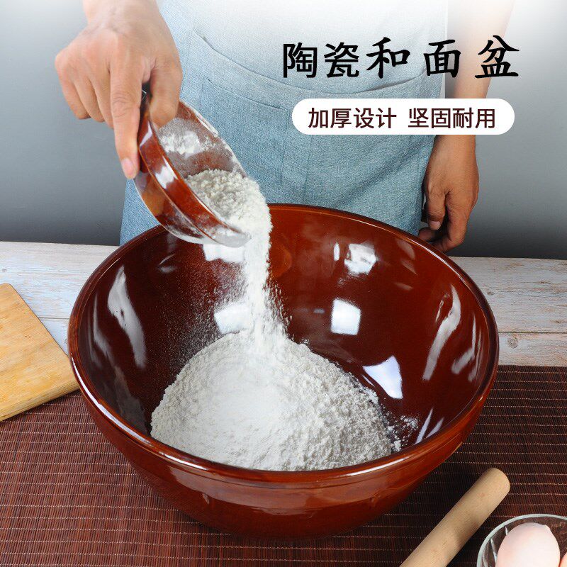 老式复古陶瓷和面盆揉面盆不沾盆醒发面大号晒酱盆饭店活面家用