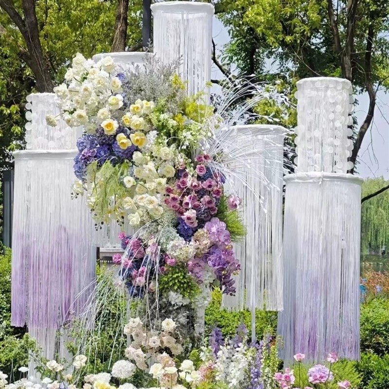 婚庆道具线帘圆环吊环架子圆形铁艺花环路引珠帘装饰立杆伸缩定制