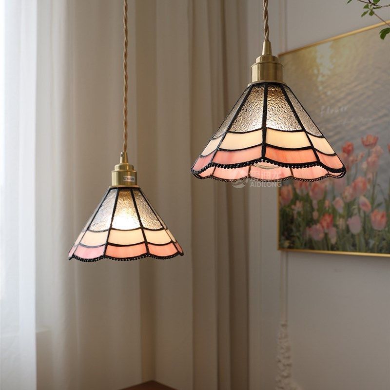 复古风黄铜吊灯飘窗阳台餐厅床头超仙粉红色花边玻璃装饰小吊灯,家装灯饰光源,床头/玄关/吧台/过道吊灯,淘宝优惠券,粉丝福利购,淘宝优惠卷