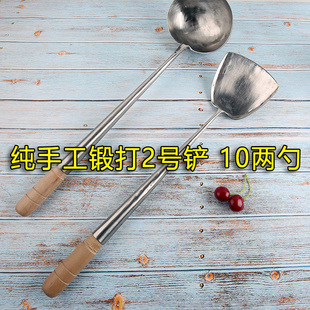 香港港式纯手工锻打2号锅铲10两炒勺 厨师专用中式木柄不锈钢炒铲