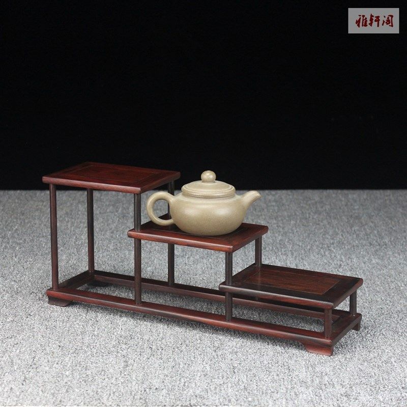 红酸枝微凹黄檀连台展示架工艺品盆景摆件紫砂壶底座红木小博古架