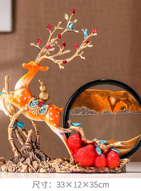 创意招财鹿流沙画沙漏摆件客厅电视柜酒柜玄关装饰品乔迁新居礼品