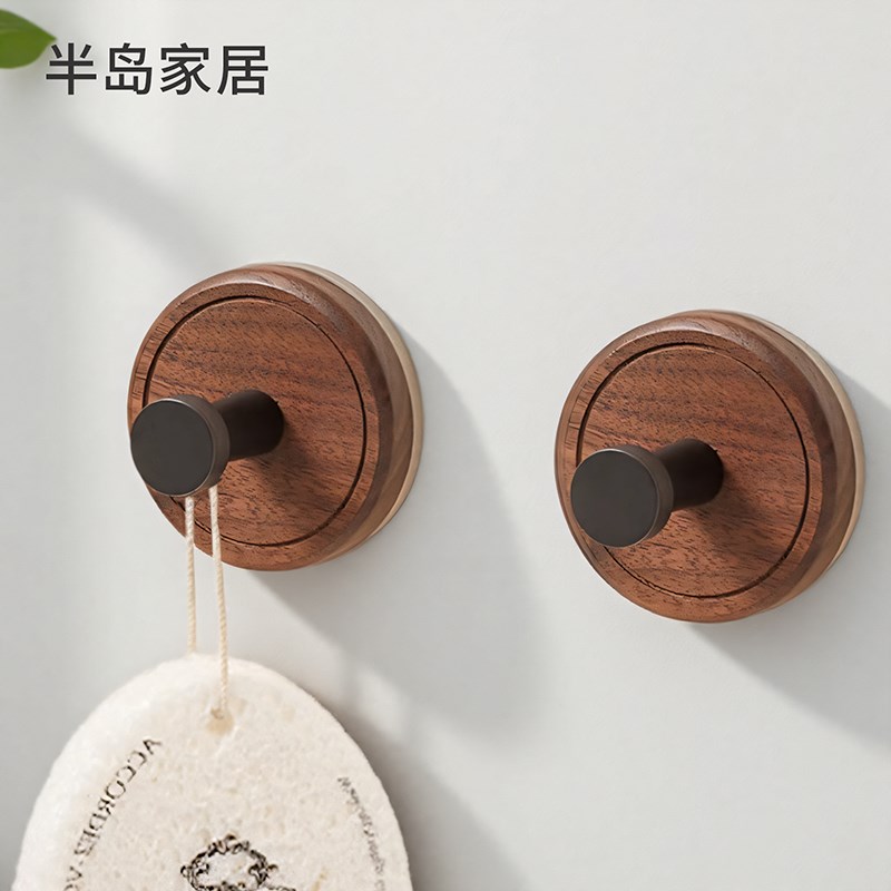 吸盘挂钩免打孔玄关门后挂衣钩无痕强承重浴室古风胡桃木粘钩壁挂